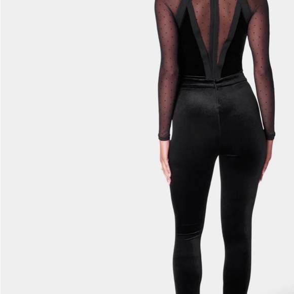 BEBE SWISS DOT COMBO VELOUR CATSUIT. - Picture 3 of 10